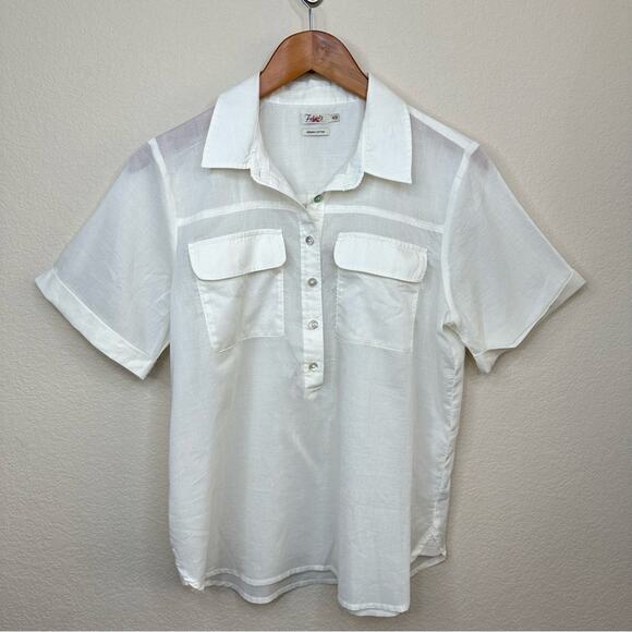 FAHERTY The Uptown Shirt Whisper Ivory Lightweight Organic Cotton Womens Sz M - Picture 4 of 15